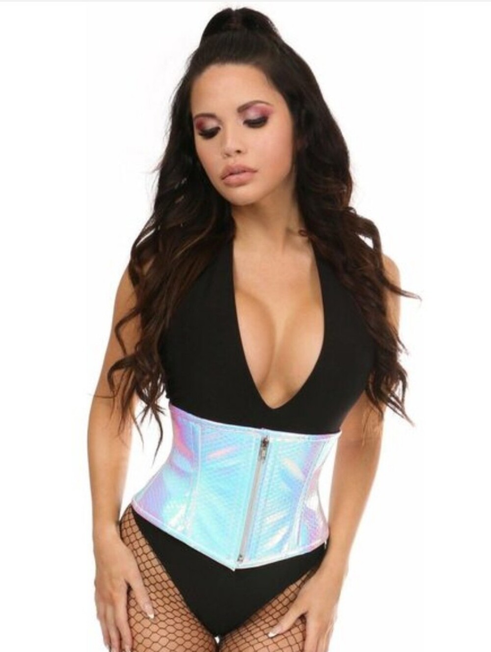 Top Drawer Mermaid Holo Steel Boned Mini Cincher Iridescent Size 5X (42)